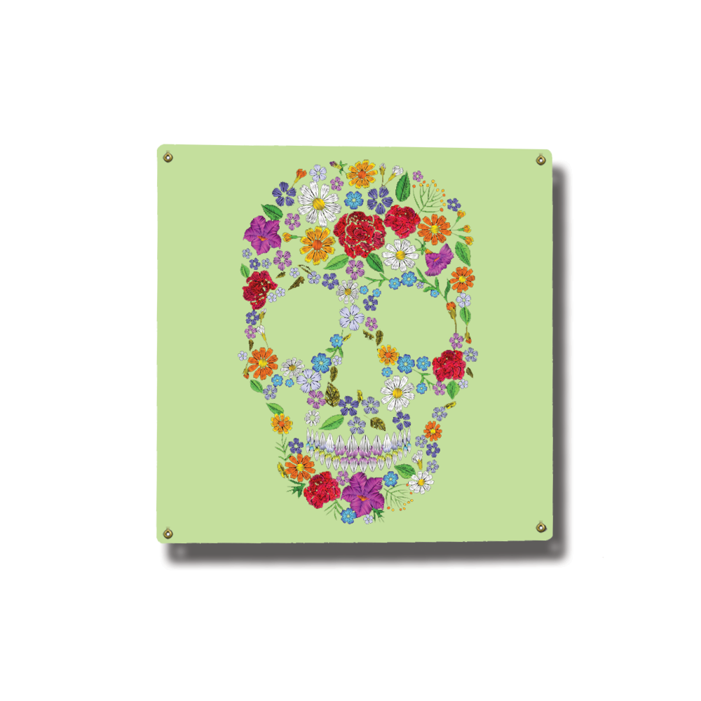 Floral Skull Square Metal Sign