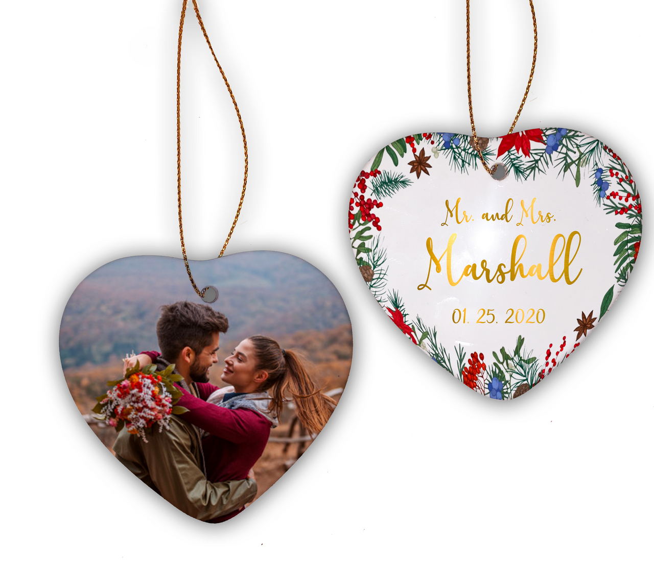 Mr and Mrs Custom Heart Shaped Ornament (2-Sided)